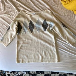 argyle knit sweater - white